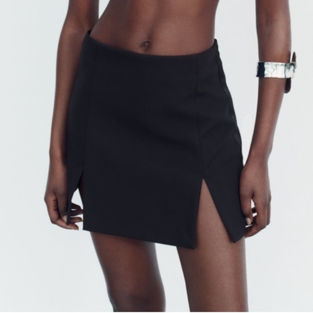 Zara | Satin Trim Tuxedo Black Mini Skirt Skort